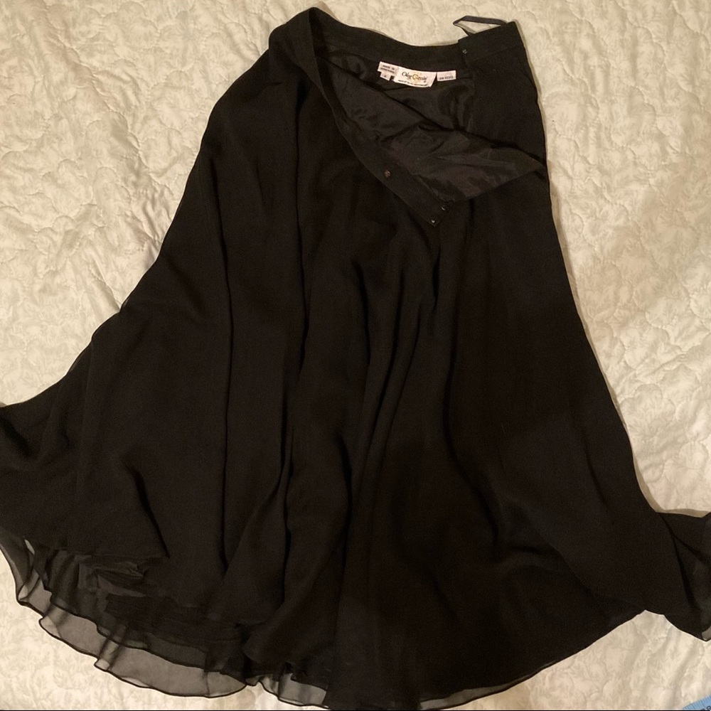 Vintage Oleg Cassini Black 100% Silk Circle Skirt Size XS